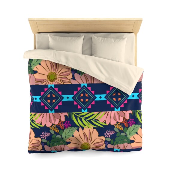 Floral Aztec Navy Duvet Cover Duvet Cover Queen Duvet Cover Etsy