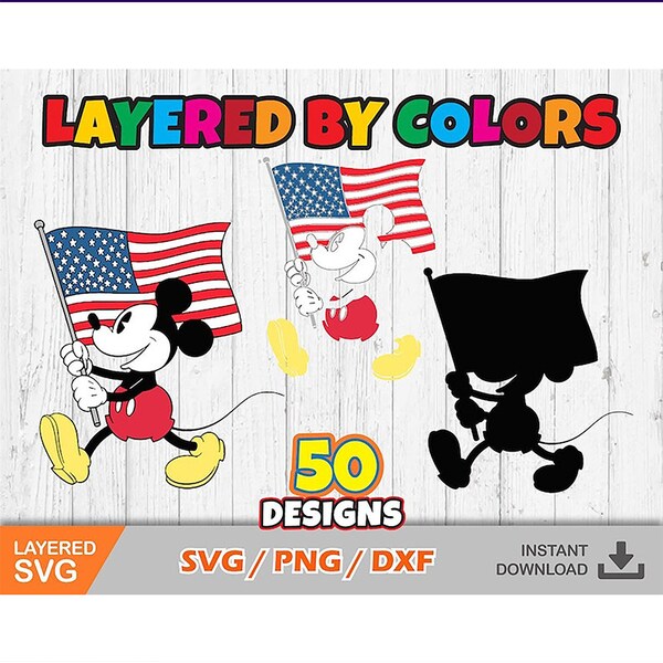 Mickey and Friends 4th of July clipart bundle, Happy Fourth Of July svg for Cricut  Silhouette, Independence Day svg Instant Download