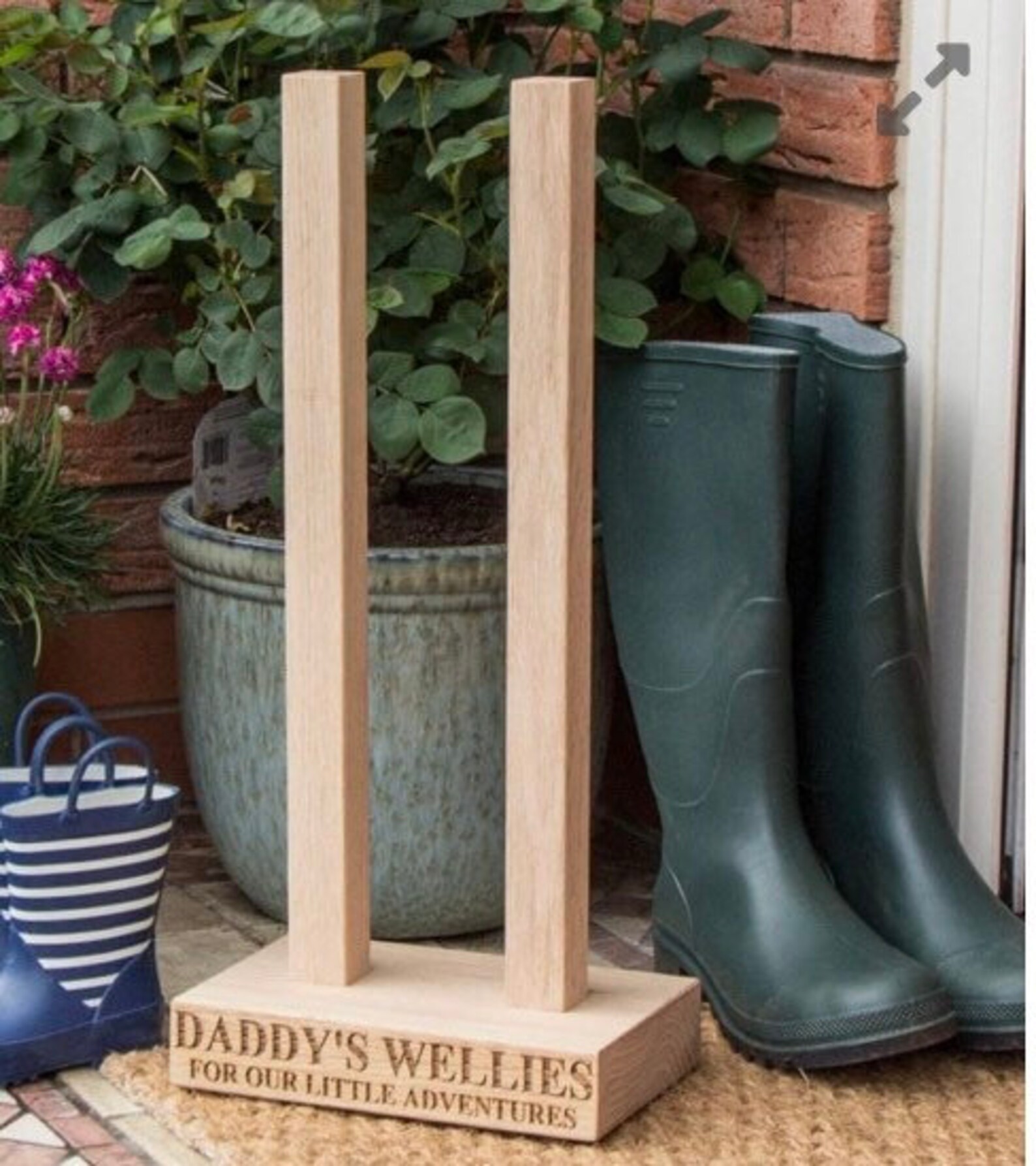 Solid oak personalised welly wellies stand holder rack dad Etsy