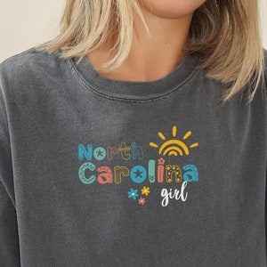 Retro North Carolina Girl Comfort Colors Shirt, North Carolina T Shirt, North Carolina Trip Tee Shirt, North Carolina Gift