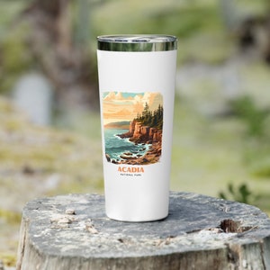 Acadia National Park 22oz Insulated Tumbler | Stainless Steel with Clear Push-On Lid | Durable & BPA-Free | Maine Rocky Shoreline Design