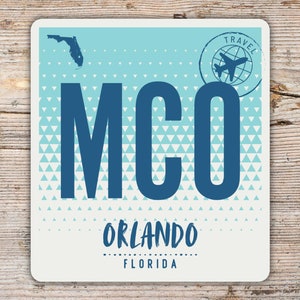 Orlando International Airport Sticker | MCO Airport Code Sticker with Modern Grunge Design | Travel Stamp Graphic in 4 Colors