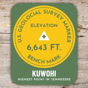 Kuwohi USGS Survey Marker Sticker, Tennessee State Highest Peak, Hiking & Climbing Adventure Vinyl Decal, Smoky Mountains Badge Gift