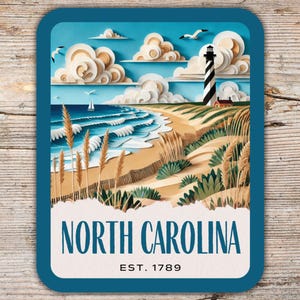 North Carolina Sticker Collage Deco Art, Cape Hatteras Sticker, Laptop Sticker, Vinyl Water Bottle Sticker, North Carolina Gift