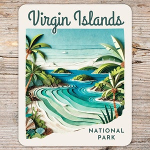 Virgin Islands National Park Art Deco Paper Collage Sticker, Laptop Sticker, Cooler Sticker, Trendy Caribbean Sticker, Virgin Islands Trip