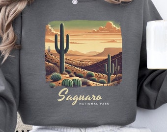 Saguaro National Park Retro Script Unisex Sweatshirt, Arizona Vacation Sweatshirt, Saguaro Gift, Saguaro Trip, Arizona National Parks Shirt