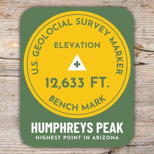 Humphreys Peak USGS Elevation Marker Aufkleber, Arizona State Höchster Gipfel, Wandern & Klettern Abenteuer Vinyl Aufkleber, Arizona Wanderer Geschenk