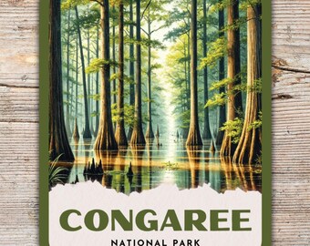 Congaree National Park retro aquarel sticker, laptop sticker, waterfles sticker, South Carolina sticker, Congaree cadeau