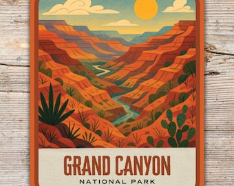 Grand Canyon nationalpark retro illustration nationalpark klistermärke, laptop dekal, kylklistermärke, vattenflaskklistermärke, Arizona klistermärke