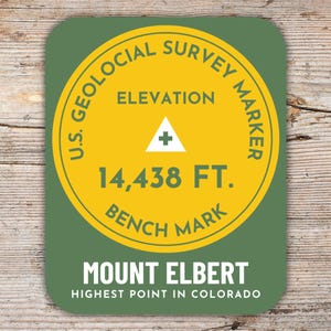 Mount Elbert USGS Übersicht Aufkleber - Colorado State Highest Peak - Wander- und Kletterabenteuer Vinyl Aufkleber - Colorado Wanderer Geschenk