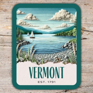 Vermont Sticker Collage Deco Art, Lake Champlain Sticker, Laptop Sticker, Vinyl Water Bottle Sticker, Vermont Gift, State Sticker