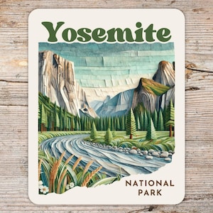 Yosemite National Park Art Deco Paper Collage Sticker, Laptop Sticker, Cooler Sticker, Trendy California Sticker, Yosemite Gift