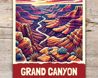 Grand Canyon National Park Sticker – Retro Art Deco Doodle Art – Arizona Vinyl Decal for Laptops, Water Bottles, Coolers & Notebooks