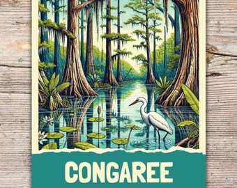 Sticker Congaree National Park – Retro art deco doodle Art – vinylsticker South Carolina voor laptops, waterflessen, koelers en notebooks