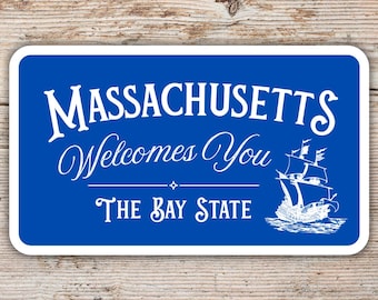 Massachusetts Vinyl Sticker, Road Sign Inspired Waterproof Decal