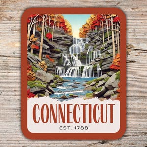 Connecticut Sticker Collage Deco Art, Chapman Falls Sticker, Laptop Sticker, Vinyl Water Bottle Sticker, Connecticut Gift, State Sticker