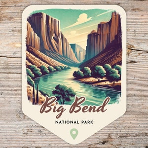 Pegatina retro grunge del Parque Nacional Big Bend, pegatina para portátil, pegatina para nevera, pegatina para botella de agua, pegatina de Texas