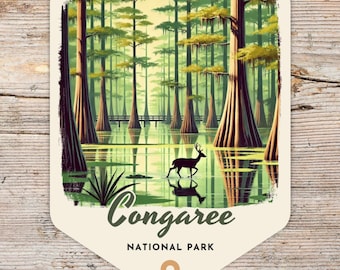 Congaree National Park retro grunge sticker, laptopsticker, koeler sticker, sticker waterfles, sticker South Carolina