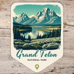 Grand Teton National Park Retro Grunge Sticker, Laptop Sticker, Cooler Sticker, Water Bottle Sticker, Wyoming Sticker