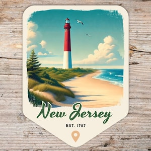 New Jersey Retro Grunge Sticker, Laptop Sticker, Cooler Sticker, Water Bottle Sticker, Barnegat Lighthouse Souvenir, New Jersey Gift