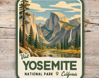 Yosemite National Park Sticker, Vintage Mid Century California Decal, Retro Hiking Camping Gift