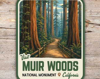 Muir Woods National Monument Sticker, Vintage Mid Century California Decal, Retro Hiking Camping Gift