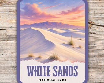 White Sands National Park Sticker, Retro Watercolor Art