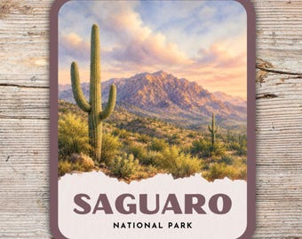 Saguaro National Park Retro Watercolor Sticker, Laptop Sticker, Water Bottle Sticker, Arizona Sticker, Saguaro Gift