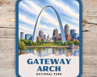 Gateway Arch National Park Sticker, Retro Watercolor Art