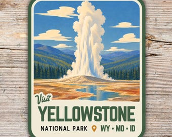 Yellowstone National Park Sticker, Vintage Mid Century Wyoming Montana Idaho Decal, Retro Hiking Camping Gift