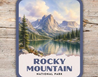 Rocky Mountain National Park Sticker, Retro Watercolor Art