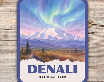 Denali National Park Sticker, Retro Watercolor Art