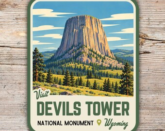 Devils Tower Sticker – Wyoming Mid Century Modern National Monument Decal
