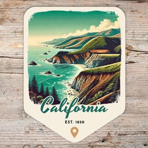 Pegatina retro grunge de California, pegatina para portátil, pegatina para nevera portátil, pegatina para botella de agua, recuerdo de California, regalo de California, pegatina del estado