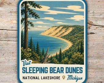 Sleeping Bear Dunes National Lakeshore Sticker, Vintage Mid Century California Decal, Retro Hiking Camping Gift