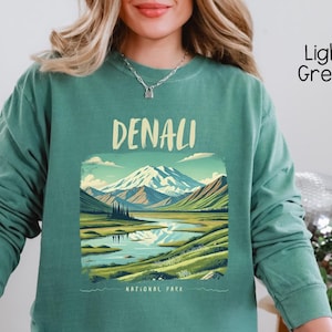 Denali National Park Comfort Colors Long Sleeve T-Shirt, Alaska Unisex Tee, Retro Grunge Style, National Park Gift