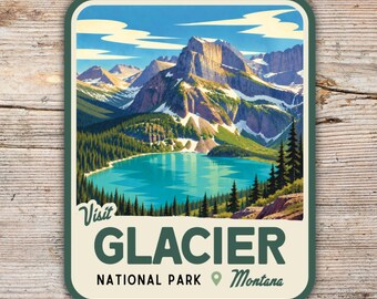 Glacier National Park Sticker – Montana Mountain Lake Mid Century Modern Decal