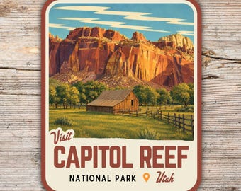 Capitol Reef National Park Sticker, Vintage Mid Century Utah Decal, Retro Hiking Camping Gift