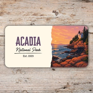 Acadia National Park Sticker, Modern Flat Poster Style Design Trendy National Park Vinyl Decal for Water Bottles, Laptops Maine Gift