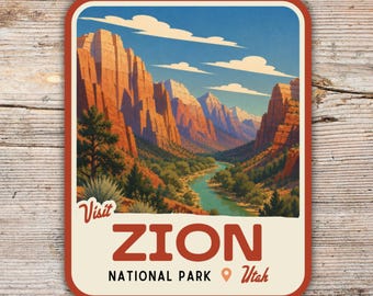 Zion National Park Sticker, Vintage Mid Century Utah Decal, Retro Hiking Camping Gift