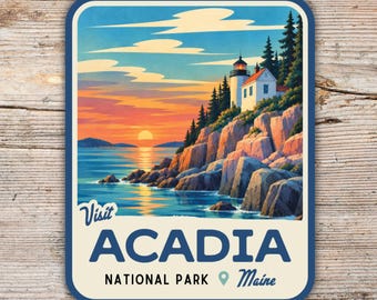 Acadia National Park Sticker – Maine Lighthouse Mid Century Modern Decal
