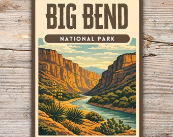 Big Bend nationalpark klistermärke | Vintage screentrycksstil | Vattentät vinyldekal