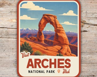 Arches National Park Sticker, Vintage Mid Century Utah Decal, Retro Hiking Camping Gift
