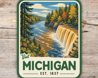 Michigan Sticker – Tahquamenon Falls Mid Century Modern Travel Decal