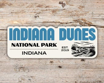 Sticker Indiana Dunes National Park: retro blokletters, waterdichte vinylsticker