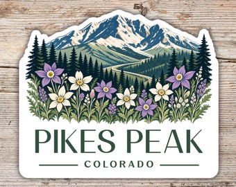 Pikes Peak Colorado Sticker, Wildflower Mountain Decal, Hiking Travel Souvenir