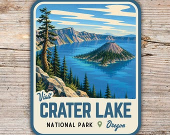 Crater Lake National Park Sticker, Vintage Mid Century Oregon Decal, Retro Hiking Camping Gift