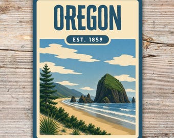 Oregon Coast Sticker | Cannon Beach Retro Travel Decal | Vintage State Beach Adventure Gift