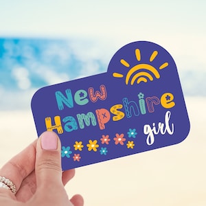 Sticker groovy rétro fille New Hampshire, sticker fan du New Hampshire, cadeau New Hampshire, stickers New Hampshire, sticker bouteille d&#39;eau