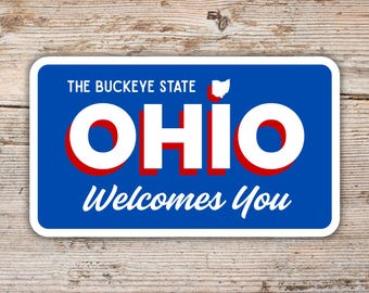 Welcome to Ohio Sticker • Road Sign Inspired Design • Waterproof & Laminated Vinyl Decal • Ohio Lover Gift